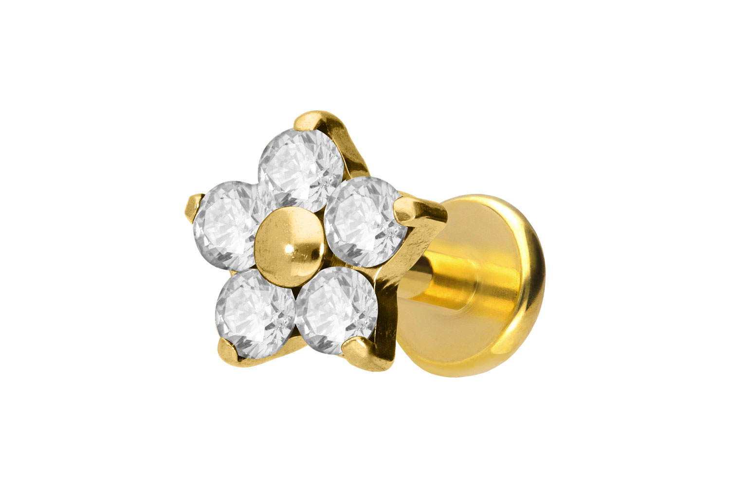 Titan Labret Piercing mit Push Fit KRISTALLBLUME